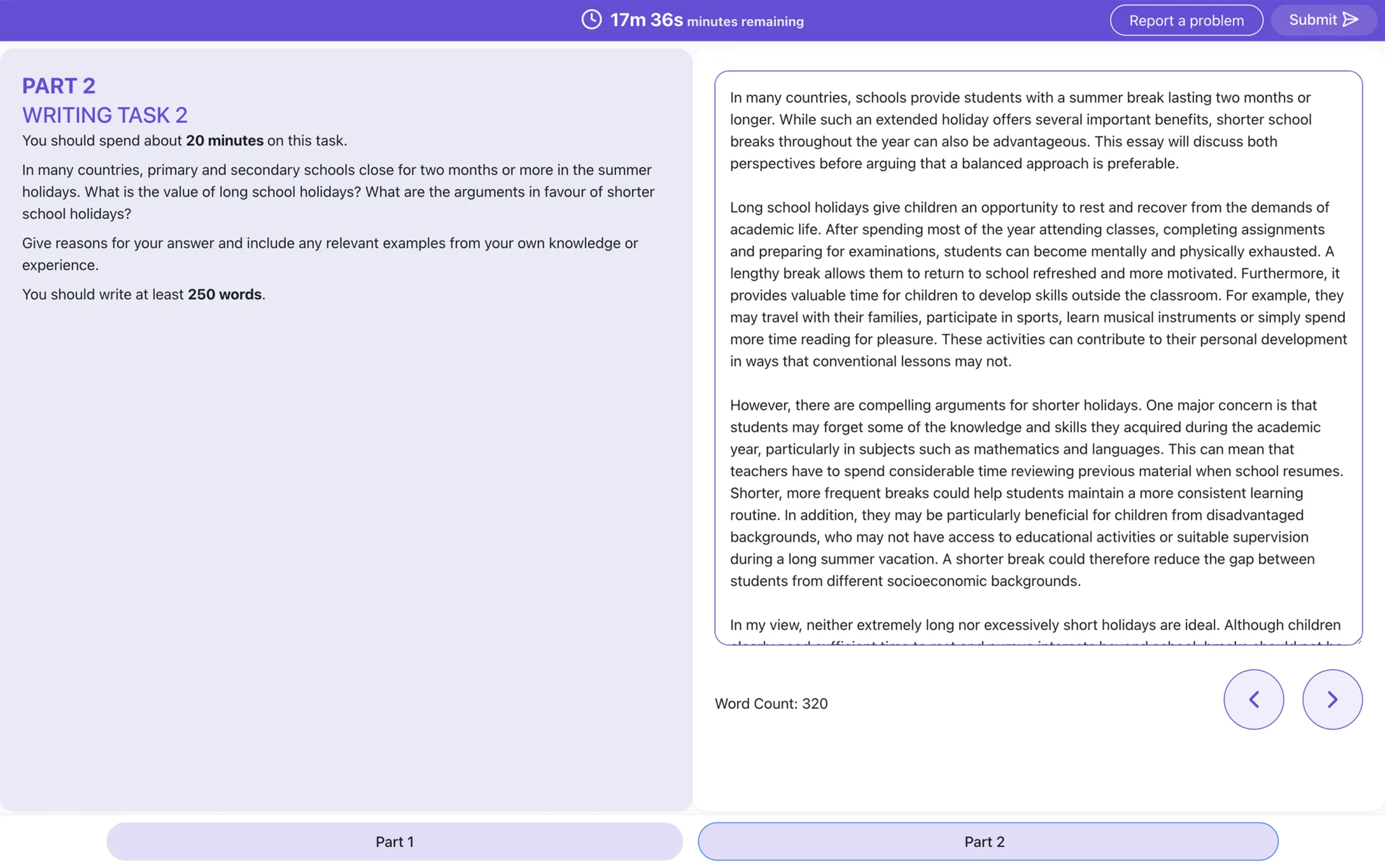 Writing Task 2 ইন্টারফেস